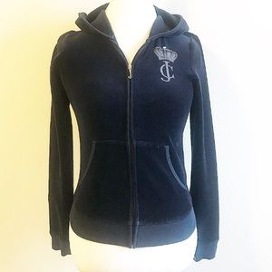 Juicy Couture velour navy hooded zip up size M